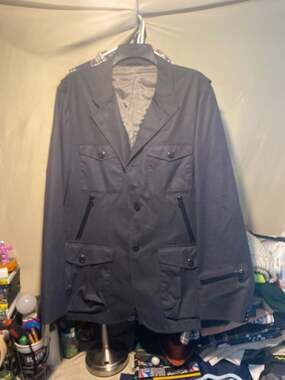 Armani Exchange Navy Blue Multi-Pocket Safari Utility Blazer Jacket